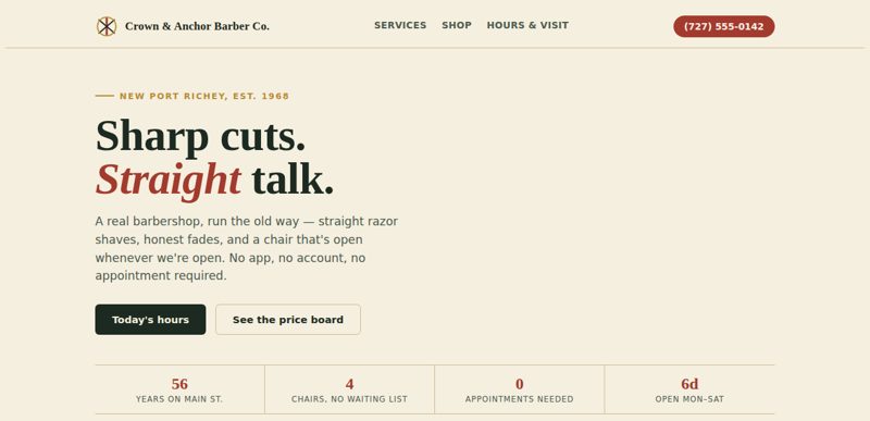 Crown & Anchor Barber Co. website preview